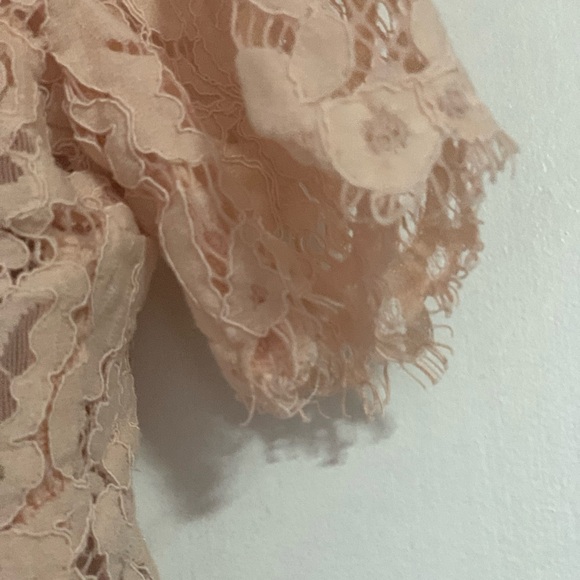 Maniju Blush Lace Midi Dress Size S Sheer Net Panel Formal Gown Back Zipper - Picture 6 of 14